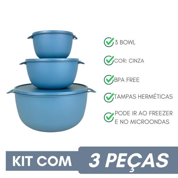 Imagem de Kit 3 Potes Plastico Redondos Bowl Livre Bpa