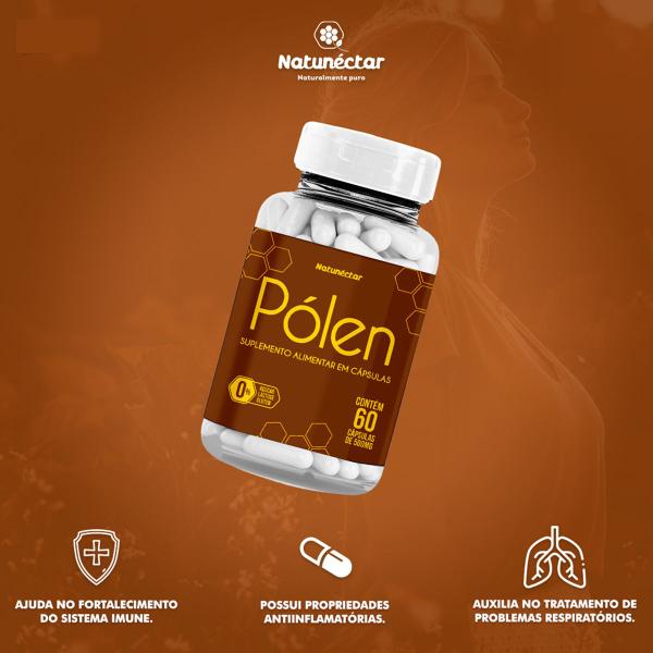 Imagem de Kit 3 Potes Pólen Suplemento proteinas e mineirais Natural Imuno 100% Puro Abelha Natunectar 180 Capsulas