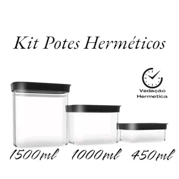 Imagem de Kit 3 Potes Porta  Mantimentos Herméticos 1500/ 1000/ 450ml