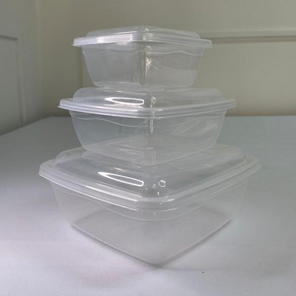 Imagem de Kit 3 potes quadrados  conservar alimentos transparente útil