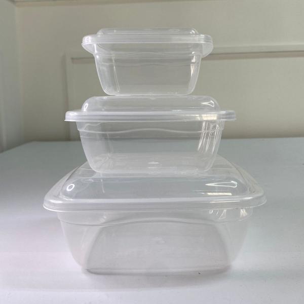 Imagem de Kit 3 potes quadrados  conservar alimentos transparente útil