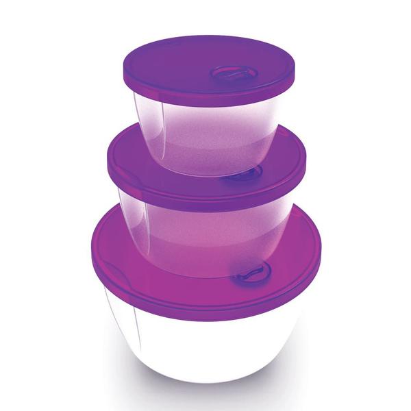 Imagem de Kit 3 Potes Redondos 350ml 650ml 1200ml Roxo