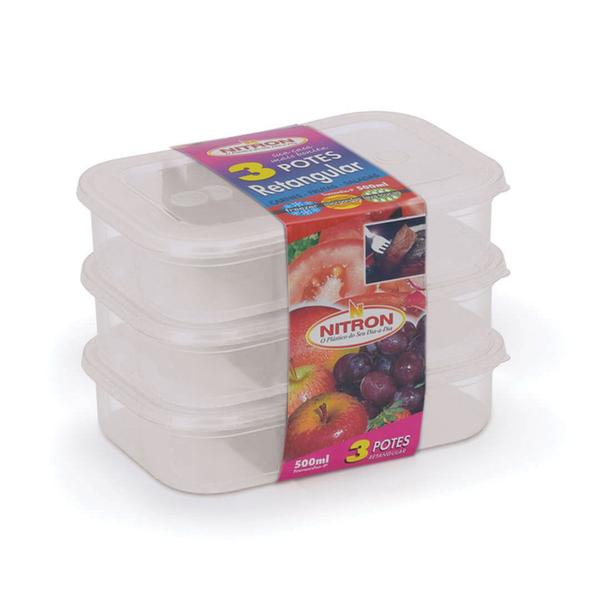 Imagem de Kit 3 Potes Retangulares Para Alimentos Transparente 500ml 17x11x4 Cm 061 Nitron