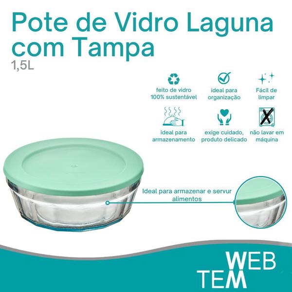 Imagem de Kit 3 Potes Tigela de Vidro com Tampa Plástica Laguna 1,5 Litros Vitazza:Para Servir,  Organização de Cozinha e Geladeira, Opção Sustentável