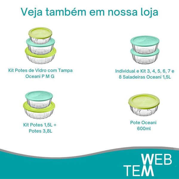 Imagem de Kit 3 Potes Tigela Saladeira de Vidro com Tampa Plástica Oceani 1,5 litro Vitazza: Para Servir e Organização de Cozinha e Geladeira Opção Sustentável