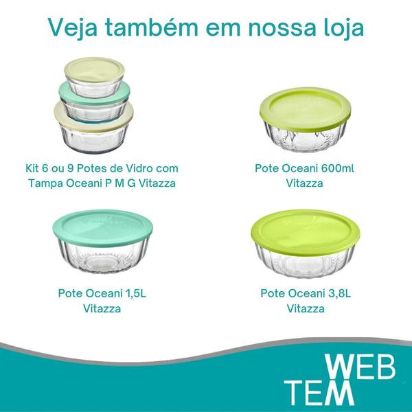 Imagem de Kit 3 Potes Tigela Saladeira de Vidro com Tampa Plástica Oceani 600ml, 1,5 e 3,8L Vitazza Para Servir Mesa Posta e Organizar Cozinha Opção Sustentável