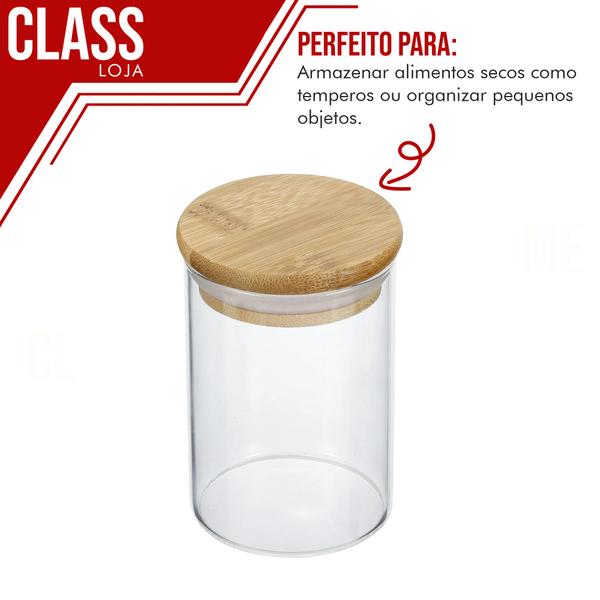 Imagem de Kit 3 Potes Vidro Tampa Bambu Hermético Temperos 200ml