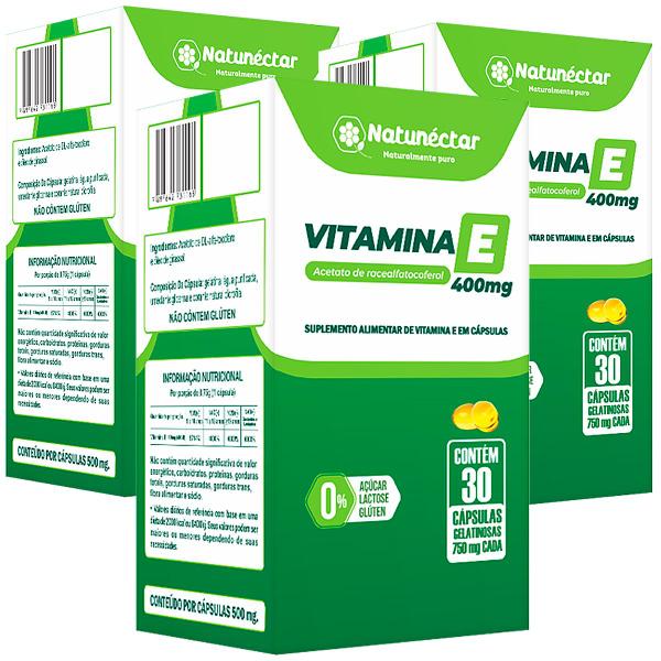 Imagem de Kit 3 Potes Vitamina E 400mg Suplemento Natural Natunectar 100% Puro Original 90 Capsulas 400UI