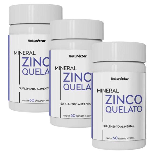 Kit 3 Potes Zinco Quelato Suplemento Alimentar Natura Puro Original 29,59mg Ultra Concentrado Alto Teor 180 Cápsulas Natunéctar Imagem de Kit 3 Potes Zinco Quelato Suplemento Alimentar Natura Puro Original 29,59mg Ultra Concentrado Alto Teor 180 Cápsulas Natunéctar