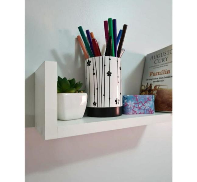 Imagem de Kit 3 Prateleira U 30x10 MDF Branco Nicho Livros Quadros Fotos Decoração Organizador