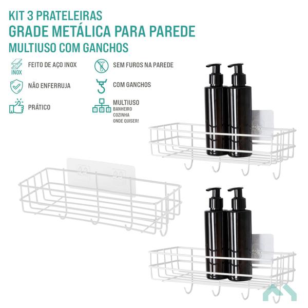 Imagem de Kit 3 Prateleiras Aramadas Multiuso Metal Inox Com Ganhos