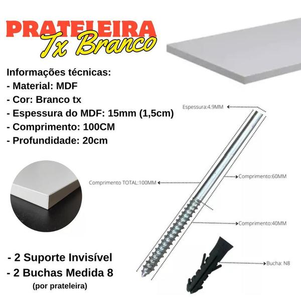 Imagem de Kit 3 Prateleiras Branca Bancada Sala 100X30 Decorativa