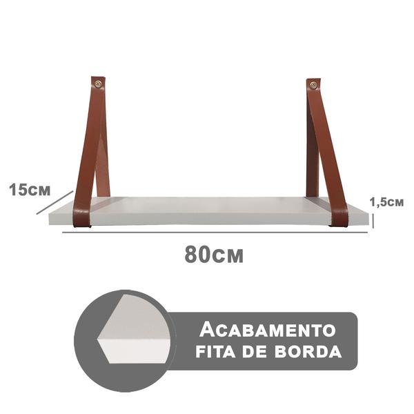 Imagem de Kit 3 Prateleiras Branca Em Mdf 80x15cm Com Alça Caramelo