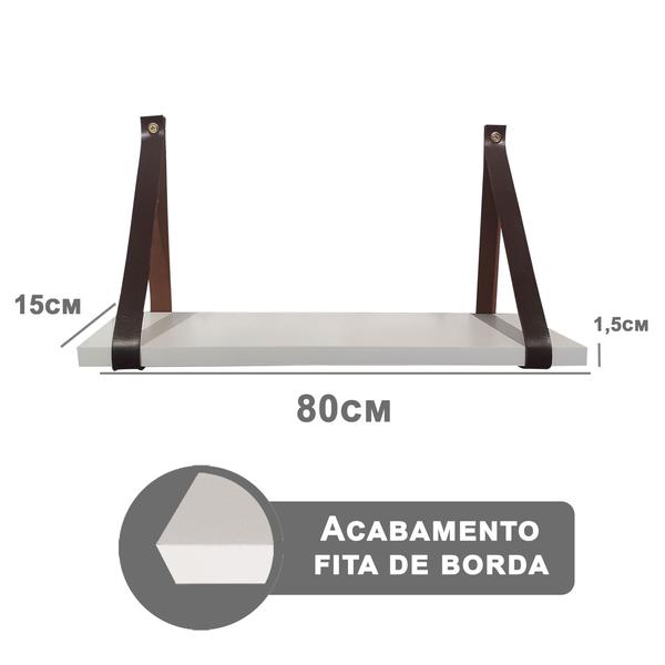 Imagem de Kit 3 Prateleiras Brancas Em Mdf 80x15cm Com Alça Marrom