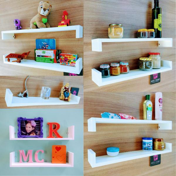 Imagem de Kit 3 prateleiras Decoração Quarto Bebê Nicho Organizador De Brinquedos Retas Modelo U 55cm