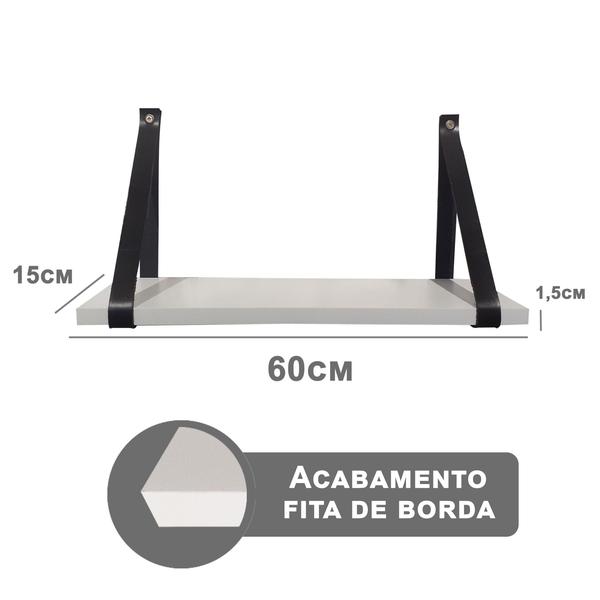 Imagem de Kit 3 Prateleiras Em Mdf 60X15Cm Com Alça Preta Sala Quarto