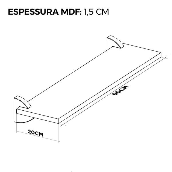 Imagem de Kit 3 Prateleiras MDF Preto Multiuso com Suporte Bico Tucano 60x20