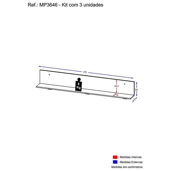 Imagem de Kit 3 Prateleiras Nichos Decorativos 175 cm Multimóveis Preto