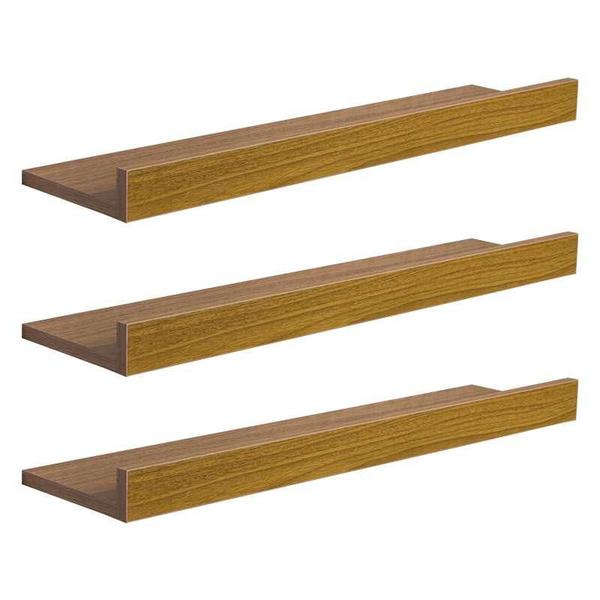 Kit 3 Prateleiras Porta Quadros 100 x 15cm Freijó Suporte Invisível - Mercado das Prateleiras Imagem de Kit 3 Prateleiras Porta Quadros 100 x 15cm Freijó Suporte Invisível