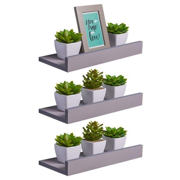 Kit 3 Prateleiras Porta Quadros 30 x 10cm Cinza Claro Suporte Invisível - Mercado das Prateleiras Imagem de Kit 3 Prateleiras Porta Quadros 30 x 10cm Cinza Claro Suporte Invisível