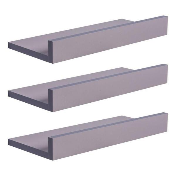 Kit 3 Prateleiras Porta Quadros 30 x 10cm Cinza Claro Suporte Invisível - Mercado das Prateleiras Imagem de Kit 3 Prateleiras Porta Quadros 30 x 10cm Cinza Claro Suporte Invisível
