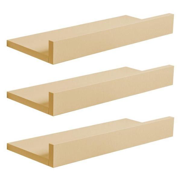 Imagem de Kit 3 Prateleiras Porta Quadros 40 x 15cm Bege Claro Suporte Invisível