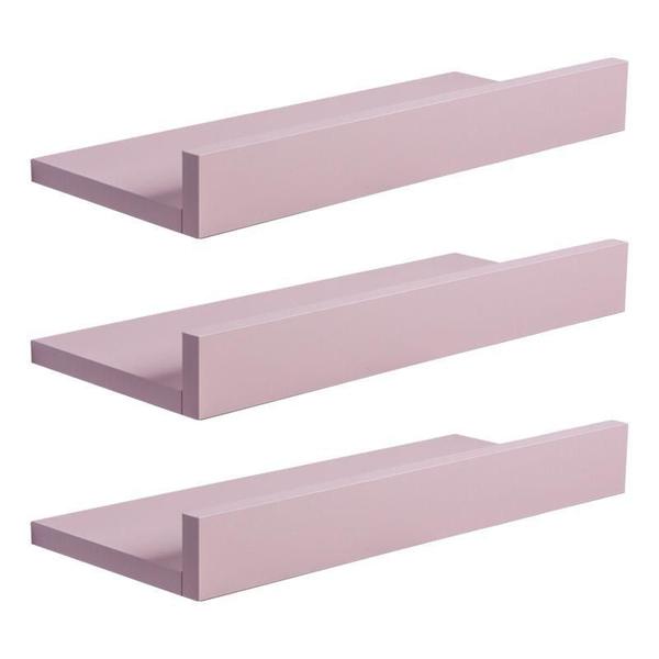 Imagem de Kit 3 Prateleiras Porta Quadros 50 x 10cm Rosa Claro Suporte Invisível