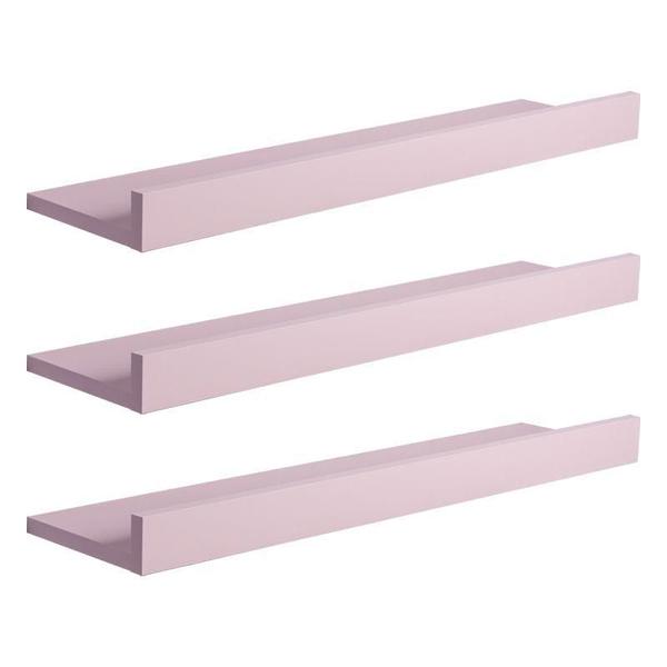 Imagem de Kit 3 Prateleiras Porta Quadros 60 x 10cm Rosa Claro Suporte Invisível