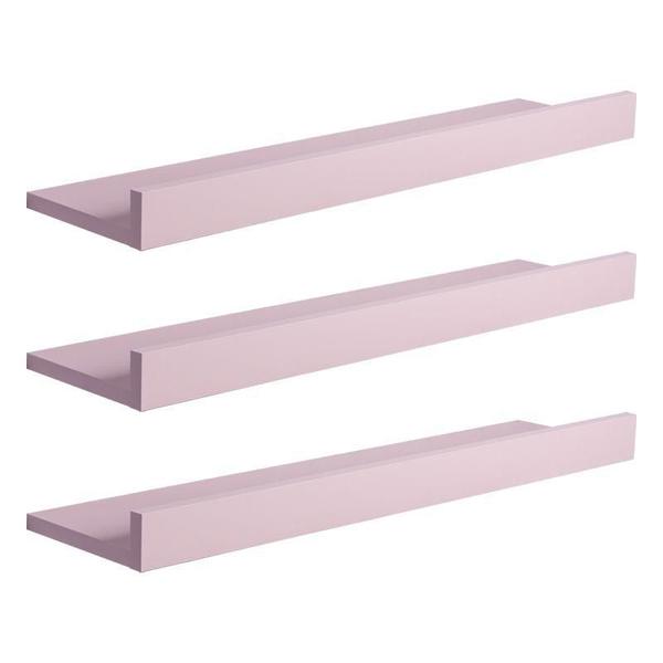 Imagem de Kit 3 Prateleiras Porta Quadros 80 x 10cm Rosa Claro Suporte Invisível