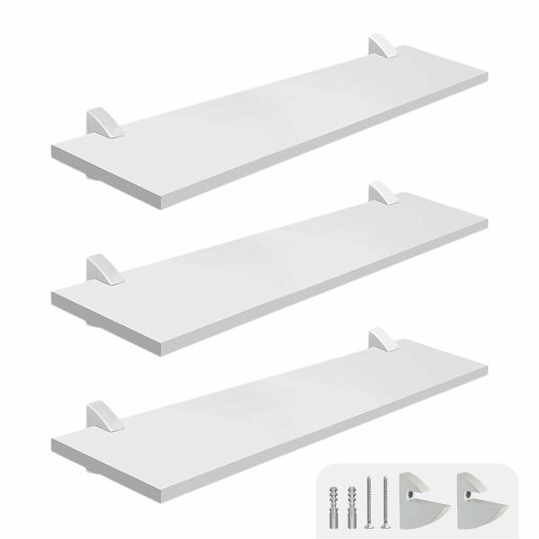 Imagem de kit 3 prateleiras retas decorativas 20 x 60 cm mdf com suporte