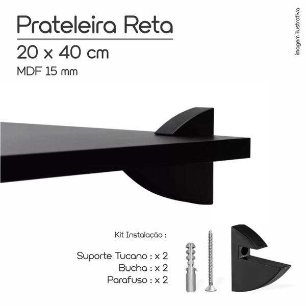kit 3 prateleiras retas decorativas 20 x 60 cm mdf com suporte - pratk Imagem de kit 3 prateleiras retas decorativas 20 x 60 cm mdf com suporte
