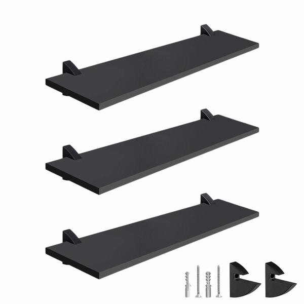 kit 3 prateleiras retas decorativas 20 x 60 cm mdf com suporte - pratk Imagem de kit 3 prateleiras retas decorativas 20 x 60 cm mdf com suporte
