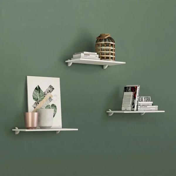 kit 3 prateleiras retas decorativas 20 x 60 cm mdf com suporte - pratk Imagem de kit 3 prateleiras retas decorativas 20 x 60 cm mdf com suporte