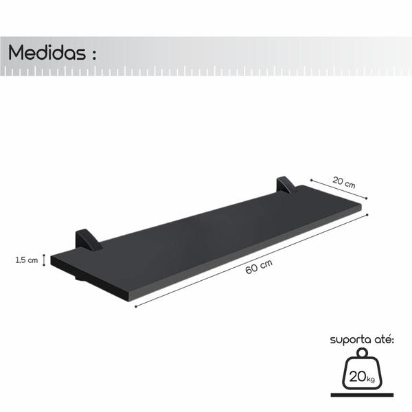 Imagem de kit 3 prateleiras retas decorativas 20 x 60 cm mdf com suporte