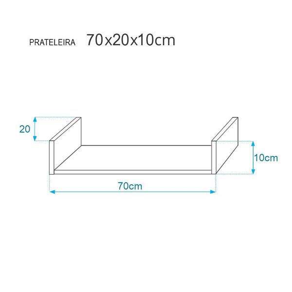 Imagem de Kit 3 Prateleiras U 70 x 20cm Cinza Claro Suporte Invisível