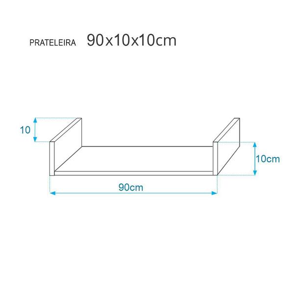 Imagem de Kit 3 Prateleiras U 90 x 10cm Freijó Suporte Invisível