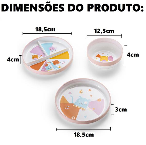 Imagem de Kit 3 Pratinhos Papinha Bebê Nhac Nhac Pet Buddies Com Divisória Multikids Baby BB1110