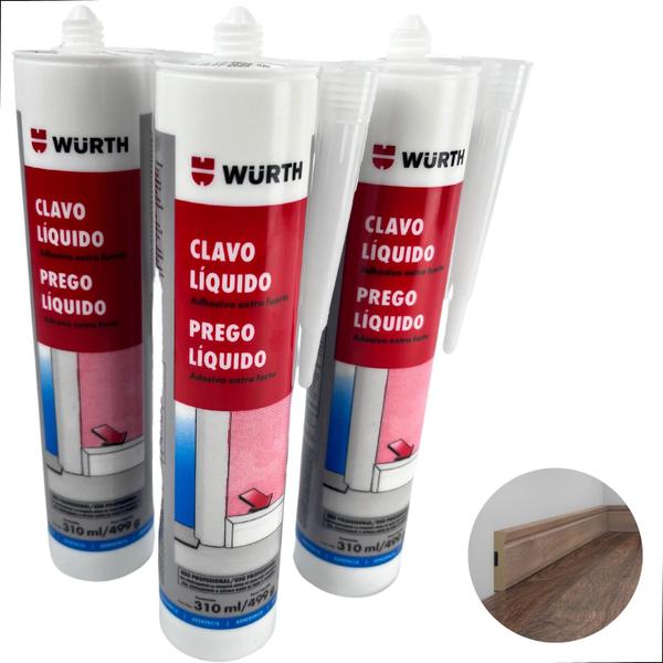 Kit 3 prego liquido wurth adesivo cola para roda pé polietileno/madeira/mdf a melhor - Würth Imagem de Kit 3 prego liquido wurth adesivo cola para roda pé polietileno/madeira/mdf a melhor