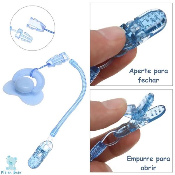 Imagem de Kit 3 Prendedor de Chupeta Mola Pietra Baby Menino Menina Infantil Bico Clipe Corrente Serve Avent Nuk Mam Universal