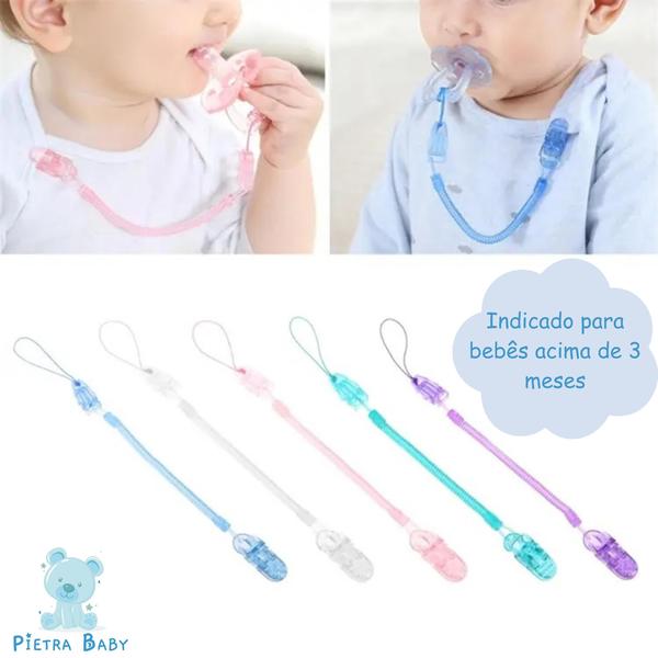 Imagem de Kit 3 Prendedor de Chupeta Mola Pietra Baby Menino Menina Infantil Bico Clipe Corrente Serve Avent Nuk Mam Universal