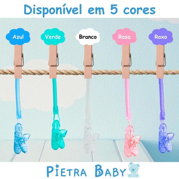 Imagem de Kit 3 Prendedor de Chupeta Mola Pietra Baby Menino Menina Infantil Bico Clipe Corrente Serve Avent Nuk Mam Universal