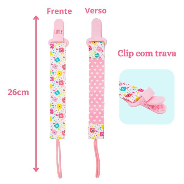 Imagem de Kit 3 Prendedor de Chupeta Pietra BabyKit 3 Prendedores de Chupetas Estampado Pietra Baby Menimo Menina Infantil Corrente Cordão Bebê Criança