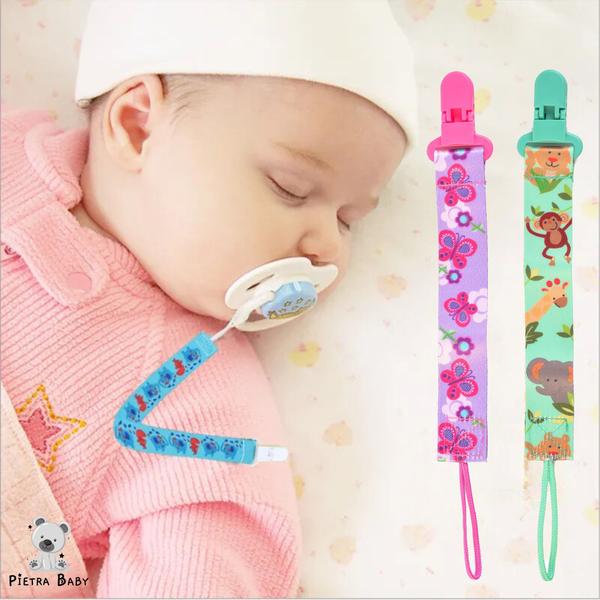 Imagem de Kit 3 Prendedor de Chupeta Pietra BabyKit 3 Prendedores de Chupetas Estampado Pietra Baby Menimo Menina Infantil Corrente Cordão Bebê Criança