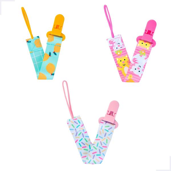 Imagem de Kit 3 Prendedor de Chupeta Pietra BabyKit 3 Prendedores de Chupetas Estampado Pietra Baby Menimo Menina Infantil Corrente Cordão Bebê Criança