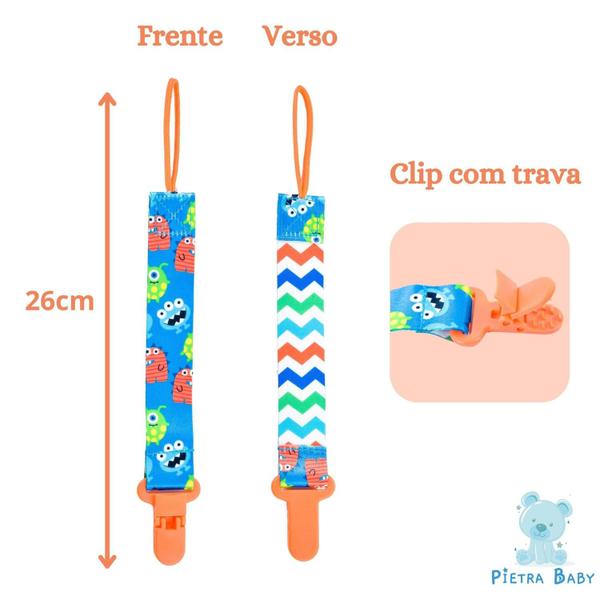 Imagem de Kit 3 Prendedor de Chupeta Pietra BabyKit 3 Prendedores de Chupetas Estampado Pietra Baby Menimo Menina Infantil Corrente Cordão Bebê Criança