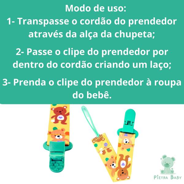 Imagem de Kit 3 Prendedor de Chupeta Pietra BabyKit 3 Prendedores de Chupetas Estampado Pietra Baby Menimo Menina Infantil Corrente Cordão Bebê Criança