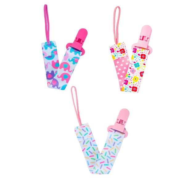 Imagem de Kit 3 Prendedor de Chupeta Pietra BabyKit 3 Prendedores de Chupetas Estampado Pietra Baby Menimo Menina Infantil Corrente Cordão Bebê Criança