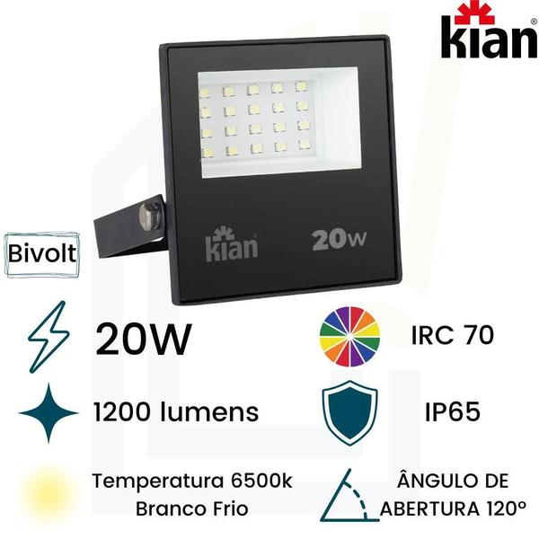 Imagem de Kit 3 Projetor Led Kian 20W Luz Branca 6500k Refletor Jardim