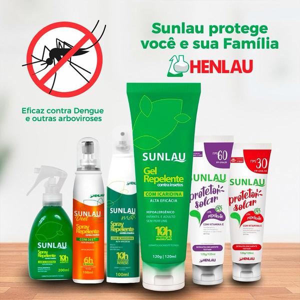 Imagem de Kit 3 Protetor Solar com Repelente de Insetos Deet 120ml Sunlau FPS 60 Henlau