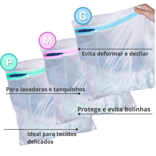 Imagem de Kit 3 Protetores Para Lavar Roupas Delicadas-Saquinho P M G 